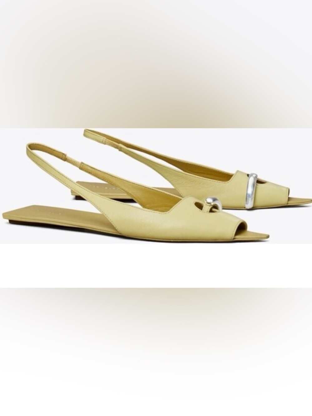 Tory Burch Pale Yellow Slingback Peep-Toe Flats - Pierced
